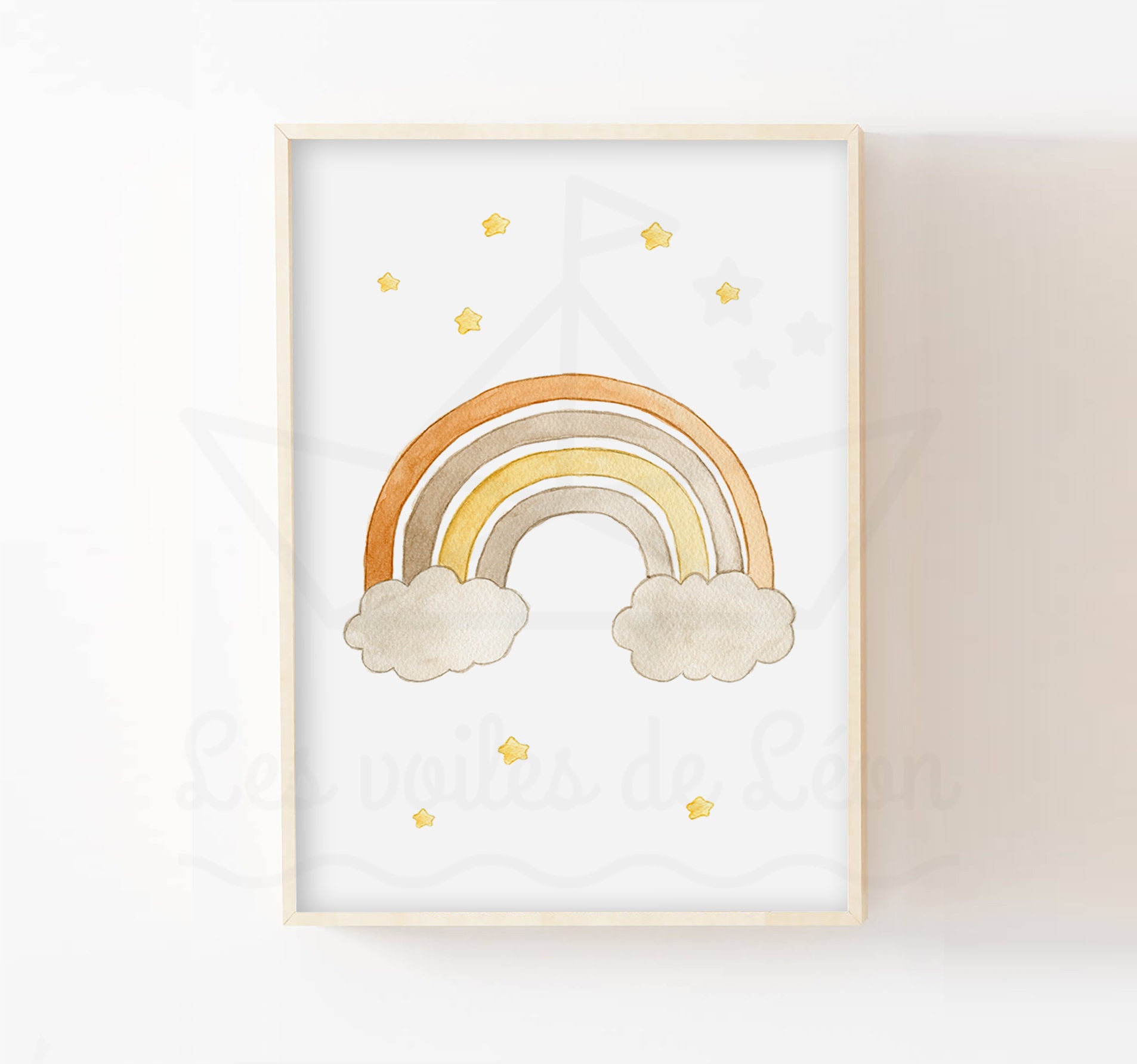 Affiche Bébé 30x40cm, Aquarelle Arc en Ciel, Étoiles, Idée Cadeau Naissance, Décoration Murale Chamb