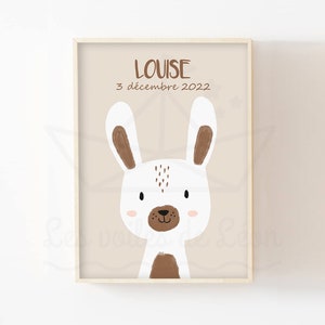 Póster infantil conejo nombre A4 (21x29,7cm) O 13x18cm póster decorativo de pared habitación bebé póster animal del bosque idea regalo nacimiento