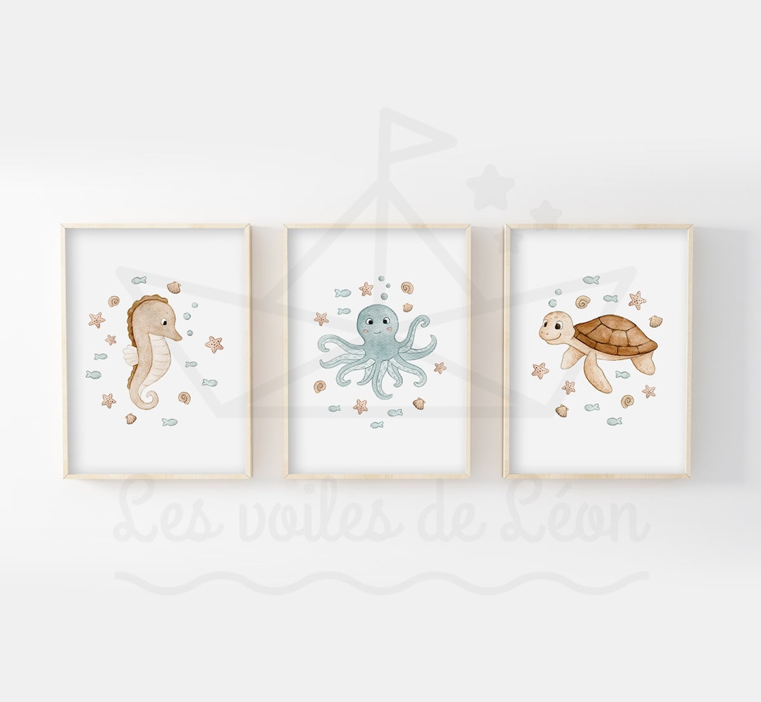 Set of 3 Watercolor Sea Baby Wall Decorations for Children's Room ...