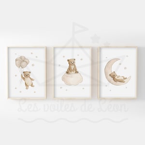 Set di 3 poster orso cielo 30x40cm decorazione da parete cameretta bambini animali foresta acquerello illustrazioni stelle poster per bambini