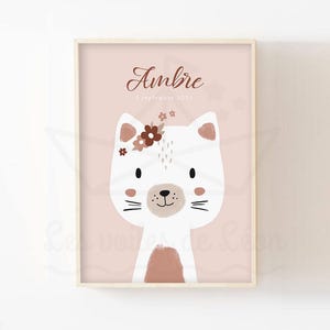 Póster personalizado de flores de gato bebé A4 (21x29,7 cm) O 13x18 cm Decoración boho habitación de la niña nombre idea de regalo de nacimiento