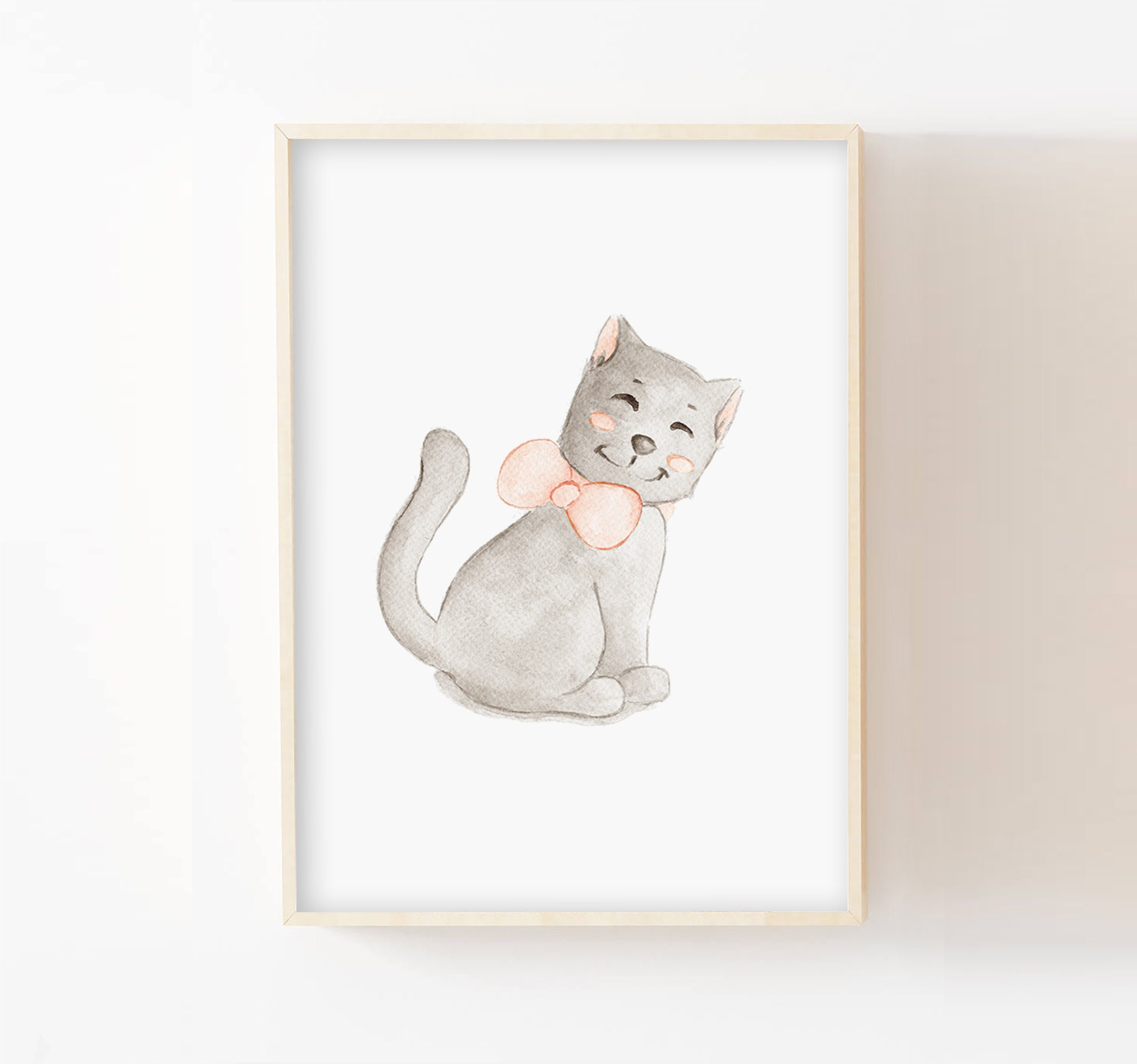 Affiche Bébé Chat Rose et Beige 30x40cm Poster Chambre Enfant Décoration Murale Chaton Illustrations