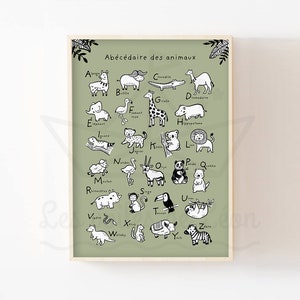 Póster infantil con animales ABC, 30 x 40 cm, decoración de pared, póster para habitación de bebé, ilustración en blanco y negro, idea de regalo de nacimiento