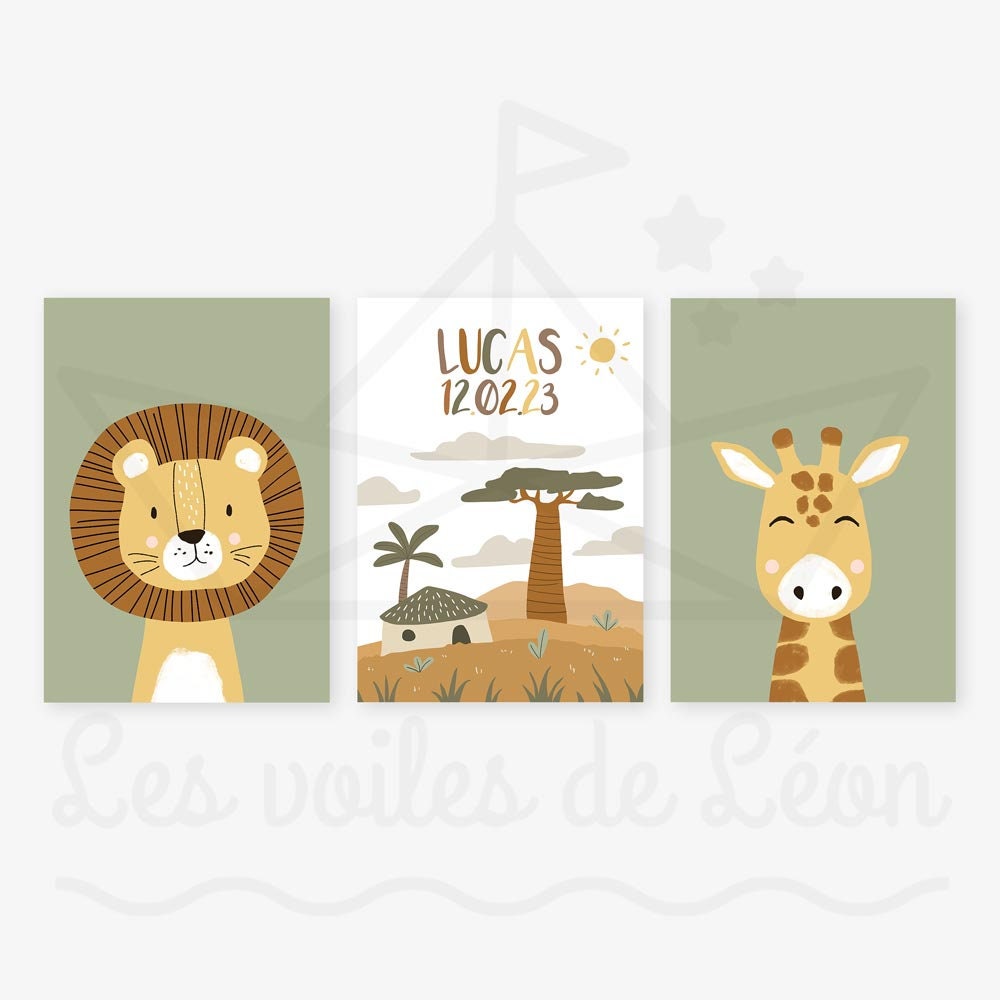 Lot 3 affiches aquarelles bébé 30x40cm ours renard cerf et éléments  d'automne posters enfant animaux forêt décoration mixte -  France