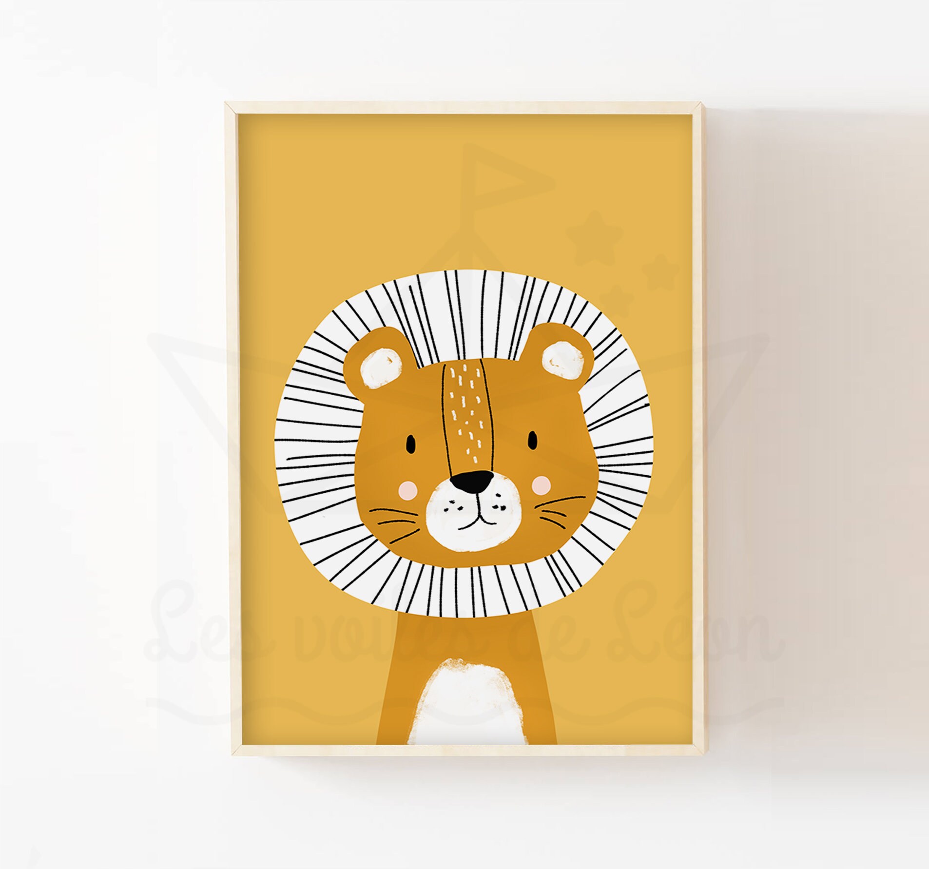 Décoration Chambre Enfant A4/13x18cm, Cadeau Naissance Bébé, Affiche Lion Fille Garçon, Poster Préno