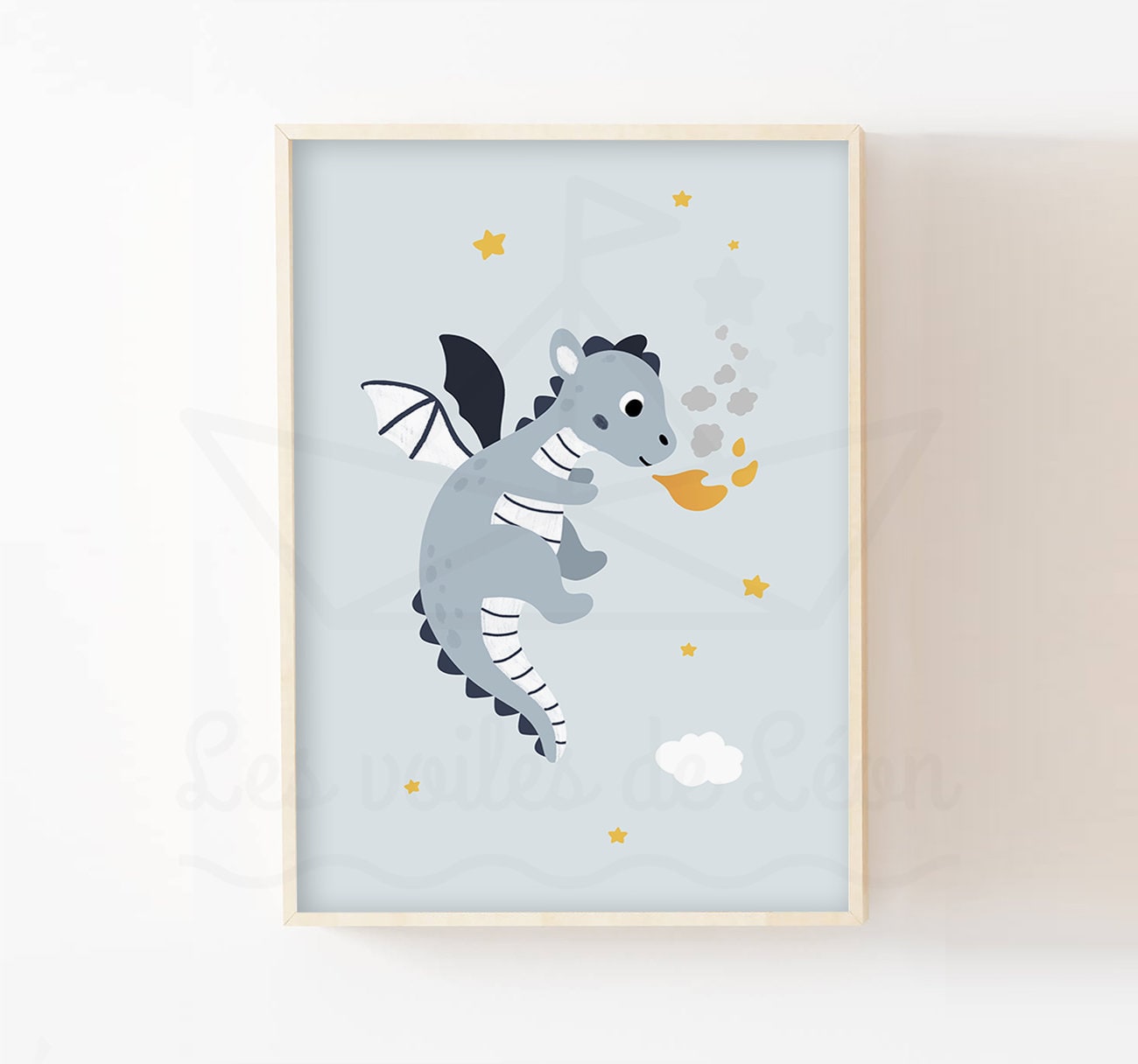 Illustration Enfant Dragon Cracheur Feu A4/13x18cm, Cadeau Naissance, Baptême, Anniversaire, Décorat