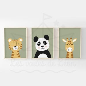 Los 3 Dschungelposter für Kinder 30x40 Giraffe Panda Tiger Wanddekoration Babyzimmer Safari Savanne Tierposter Geburtsgeschenk