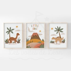 Juego de 3 pósters de dinosaurios para niños A4 (21x29,7cm) o 13x18cm decoración de pared para habitación de bebé verde terracota arte de pared personalizado nombre del bebé