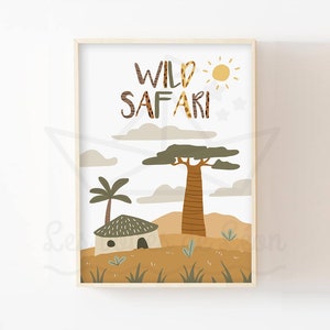 Póster de safari salvaje para niños, 30 x 40 cm, decoración de pared para habitación de bebé, póster decorativo, idea de regalo de nacimiento de sabana