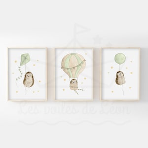 Pósters de acuarela erizos bebés A4 (21x29,7cm) O 13x18cm carteles cielo estrellas decoración habitación infantil cuadros animales bosque