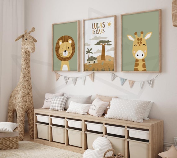 Lot 3 affiches aquarelles bébé 30x40cm ours renard cerf et éléments  d'automne posters enfant animaux forêt décoration mixte -  France