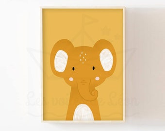 Poster chambre bébé éléphant 30x40, idée cadeau naissance, baptême, nouveau-né, affiche fille garçon, impression animaux, liste naissance
