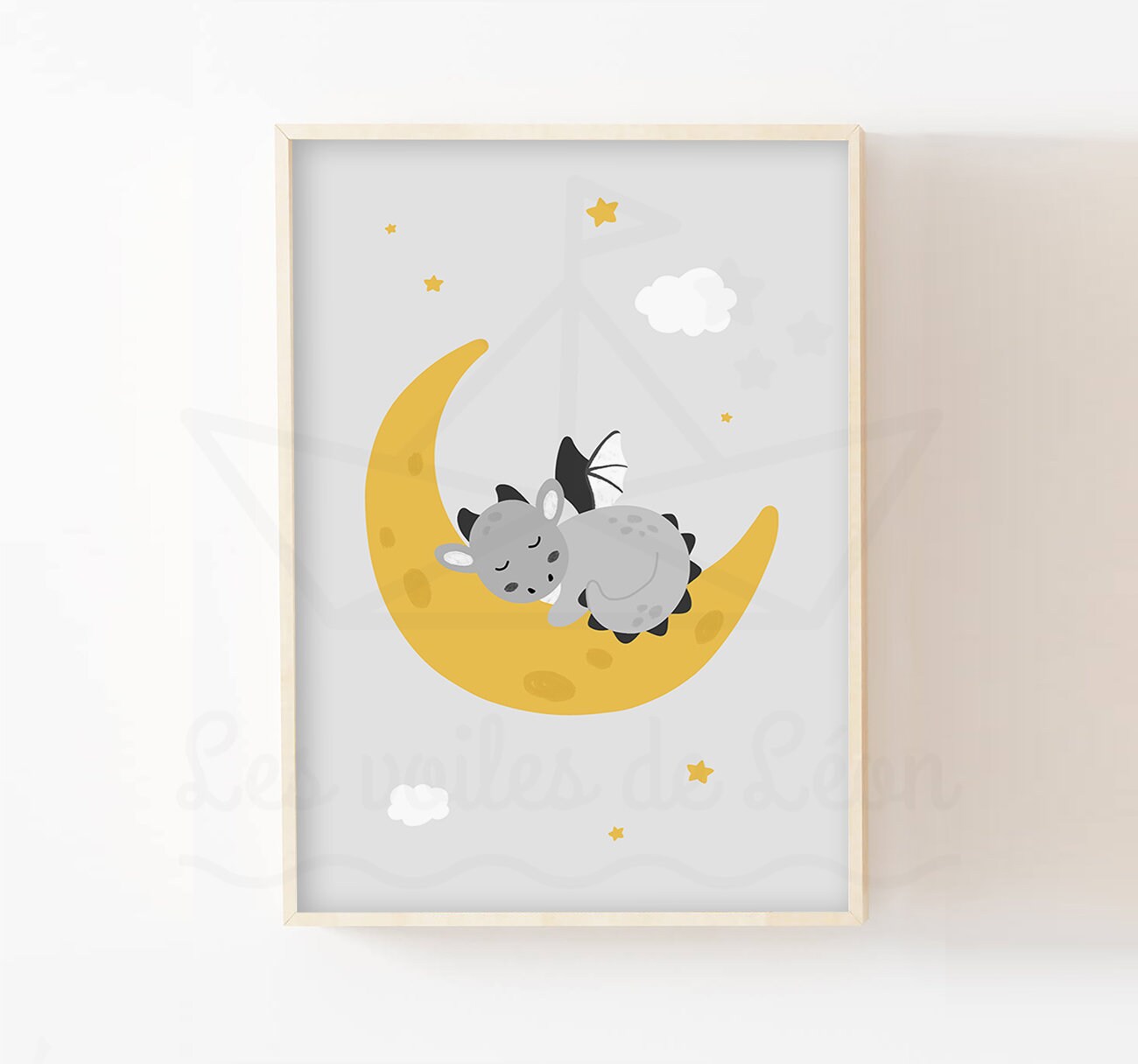 Affiche Bébé Dragon 30x40cm Décoration Chambre Enfant Idée Cadeau Naissance Animaux Féerique Étoiles