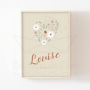 Poster per cameretta con fiori a forma di cuore 30x40 cm stampa personalizzata con nome margherita papavero decorazione da parete ragazza boho