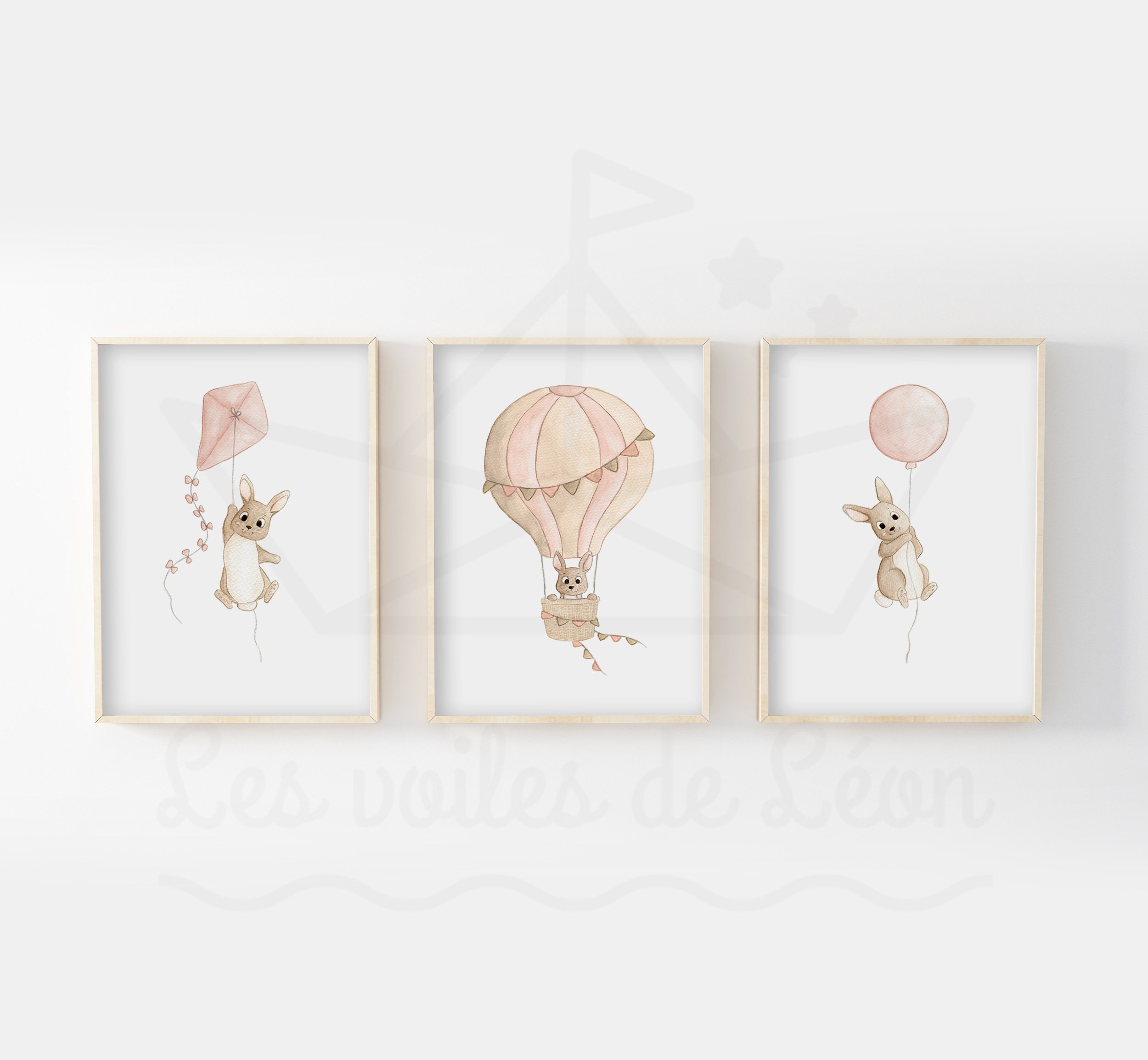 Décoration Chambre Bébé 30x40cm, Ciel Lapins, Posters Enfant Aquarelles, Affiches Mignons Animaux, I