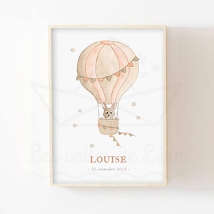 Personalisiertes Babyposter 30x40cm Aquarell Illustration Hase Heißluftballon Stern Kinderzimmer Deko Waldtiere Geschenk Geburt