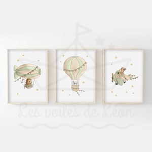 Conjunto de carteles de acuarela de vehículos A4 (21x29,7cm) O 13x18cm trío de animales de safari león jirafa elefante decoración habitación infantil avión