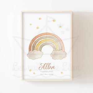 Personalisiertes Regenbogen-Poster A4 (21x29,7cm) ODER 13x18cm Aquarell Sterne Baby Wanddekoration Kinderzimmer Vorname Geburtsgeschenk