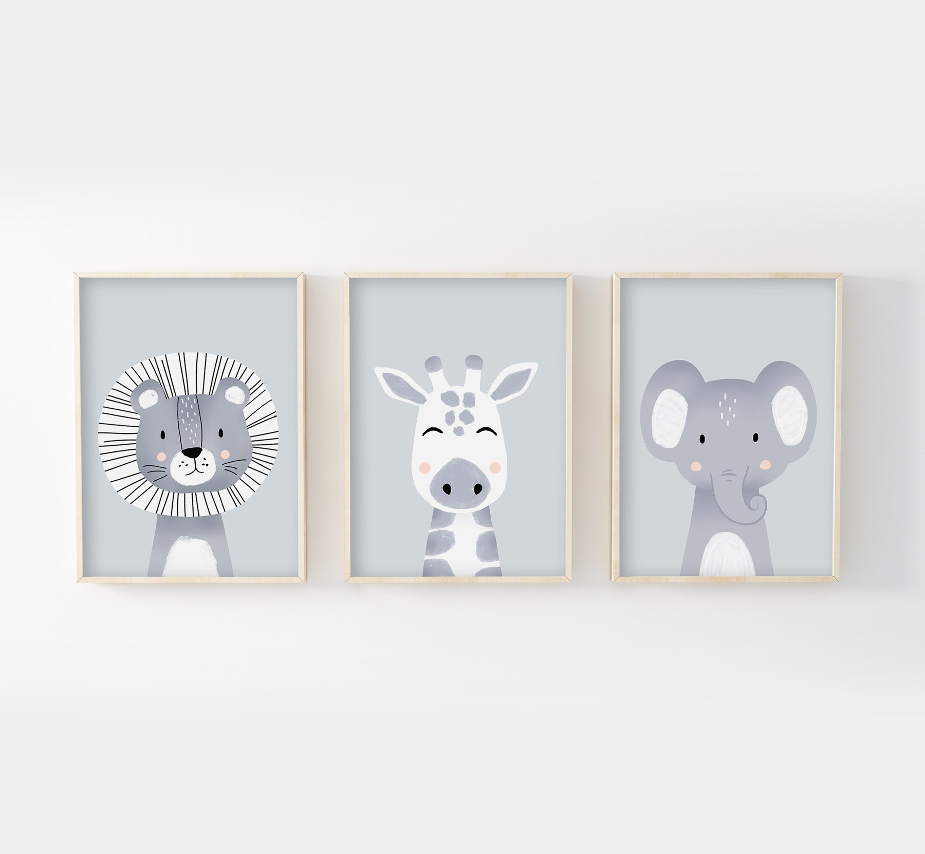 Affiches Chambre Enfant A4/13x18cm, Collection Safari, Lion, Girafe, Éléphant, Liste de Naissance, D