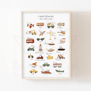 Poster alfabeto veicoli per bambini A4 (21x29,7 cm) poster educativo sui trasporti decorazione da parete per la cameretta del bambino regalo di nascita