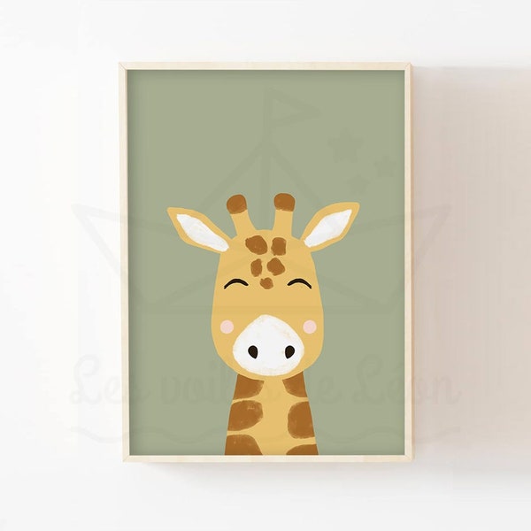 Affiche girafe prénom personnalisé A4(21x29,7cm) ou 13x18cm décoration murale chambre enfant