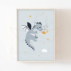 Póster de bebé dragón 30x40cm decoración de habitación infantil caballero idea de regalo de nacimiento animales hada estrellas nube