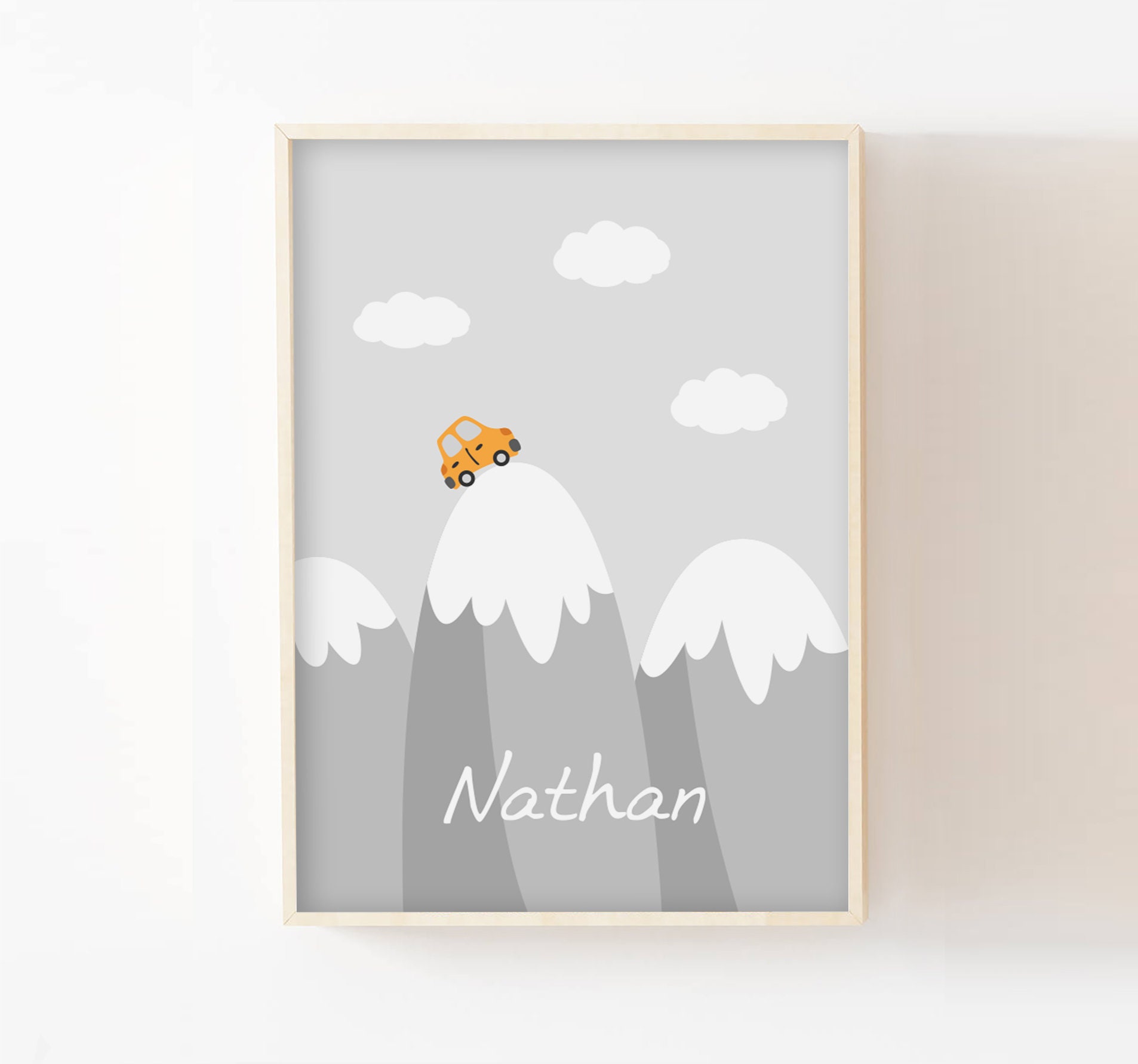 Décoration Murale Enfant A4/13x18, Cadeau Naissance Chambre Bébé, Affiche Paysage Montagne, Voiture,