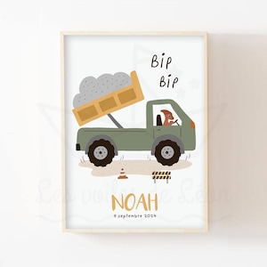 Póster de camión volquete para niños A4 (21x29,7 cm) O 13x18 cm decoración de pared sitio de construcción máquina cartel niño vehículo bebé idea de regalo de nacimiento