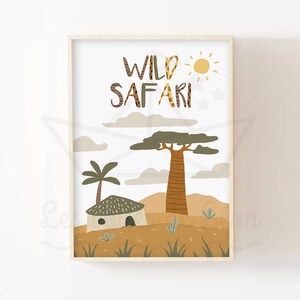 Póster de safari salvaje para niños A4 (21 x 29,7 cm) O 13 x 18 cm, decoración de pared para habitación de bebé, póster decorativo, idea de regalo de nacimiento de sabana