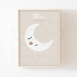 Póster de luna infantil personalizado A4 (21 x 29,7 cm) o 13 x 18 cm, decoración de habitación de bebé bohemia, regalo de nacimiento para niña y niño, póster con nombre de estrella