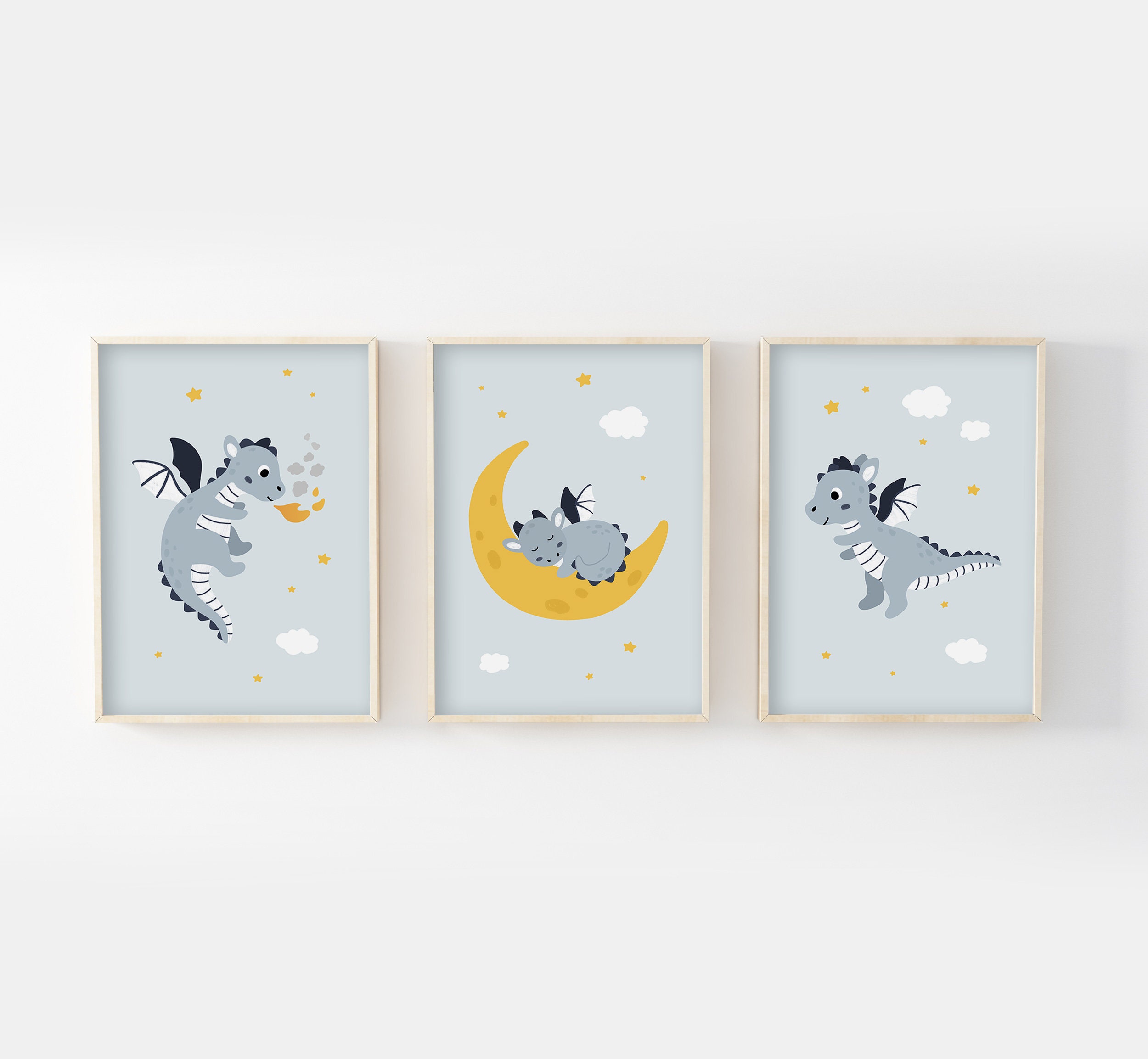 Poster Enfant A4/13x18cm, Trio Collection Dragon Dans Les Étoiles, Cadeau Naissance, Poster Chambre