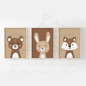 3er Set Baby Wald Poster 30x40cm Bär Hase Fuchs Kinderzimmer Deko Waldtiere Wandposter Geschenkidee Geburt