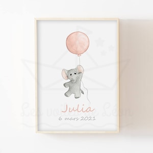 Póster de elefante bebé A4 (21 x 29,7 cm) o 13 x 18 cm, acuarela, animales, cielo, idea de regalo, nacimiento, decoración de pared, habitación infantil
