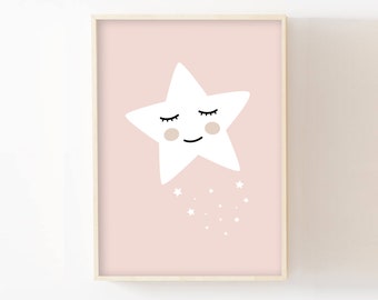 Poster child personalized star 30x40 gift birth room child, baby, decoration, girl or boy, decorative poster pastel