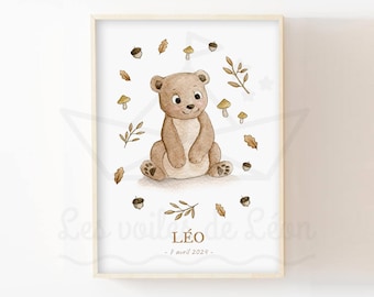 Children's Bear Poster Watercolor Illustration Forest Animals Wall Decoration for Children's Room Teddy Bear Baby Gift