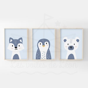 Set di 3 poster per bambini 30x40, collezione polare, lupo, pinguino, orso, decorazione da parete per cameretta, poster di animali, regalo di nascita