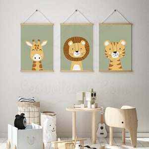 Lot 3 affiches enfant 30x40cm collection safari, lion, girafe, tigre, cadeau naissance, décoration murale chambre bébé, poster animaux image 2