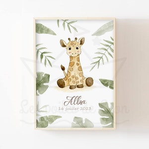 Affiche aquarelle girafe bébé 30x40cm idée cadeau naissance décoration murale chambre enfant illustration poster pépinière