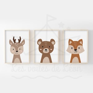 Lotto 3 poster di animali della foresta per bambini A4 (21x29,7 cm) O 13x18 cm fulvo orso volpe decorazione murale cameretta poster idea regalo nascita