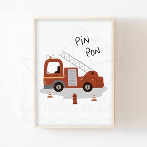 Póster de camión de bomberos para niños A4 (21x29,7 cm) O 13x18 cm, póster de decoración de pared para bebé, vehículo de rescate, idea de regalo de nacimiento
