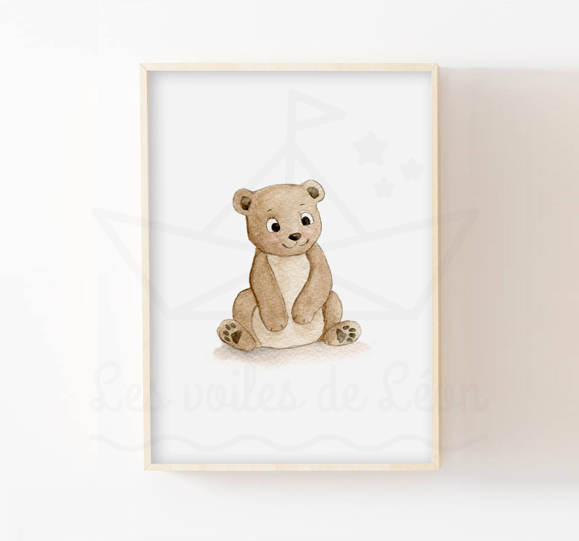 Illustration Aquarelle A4/13x18cm Chambre Enfant Oursou Animal Forêt