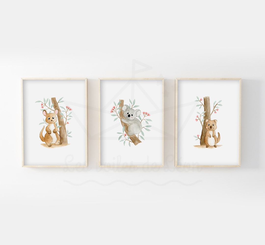 3 Affiches Animaux Chambre Bebe Fille Rose Tableau Poster Girafe Elephant Lion Mural Enfant Deco Sans Cadre,20*30cm - Maison