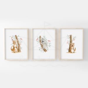 Acuarelas habitación bebé 30x40cm, animales australianos canguro, koala, quokka, carteles infantiles, decoración de pared naturaleza, carteles de nacimiento mixtos