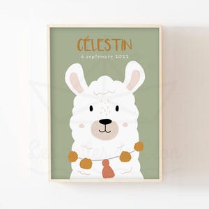 Póster personalizado boho llama 30x40cm mixto decoración de la pared del dormitorio del bebé cartel decorativo nombre boho regalo de nacimiento verde terracota