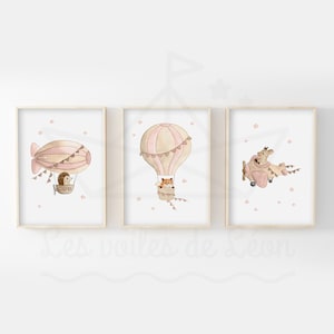 Aquarell-Set 30x40 cm, Fahrzeug-Trio, Himmel, Igel, Fuchs, Hirsch, Wanddekoration Kinderzimmer, Tier-Geburtsplakat