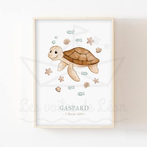 Póster de tortuga bebé A4 (21 x 29,7 cm) O 13 x 18 cm, ilustración de acuarela, decoración de pared marina, póster de animales del océano para habitación de bebé, regalo de nacimiento
