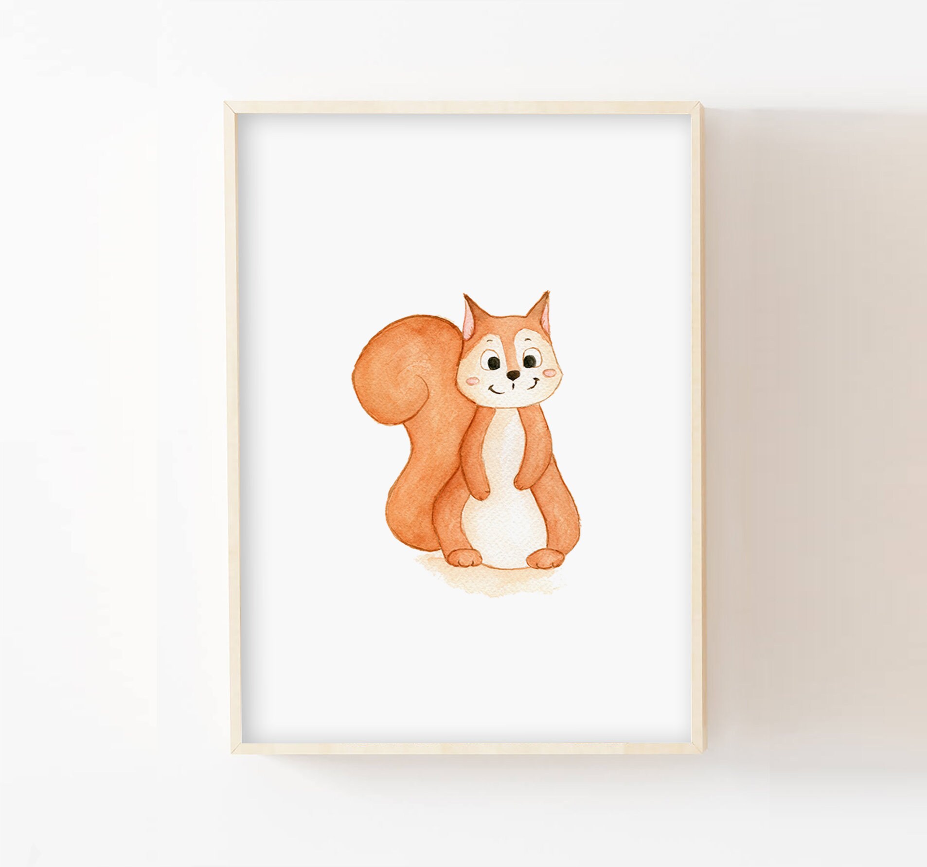 Poster Chambre Enfant, Aquarelle Écureuil, Décoration Murale Bébé, Illustration Animaux Forêt, Affic