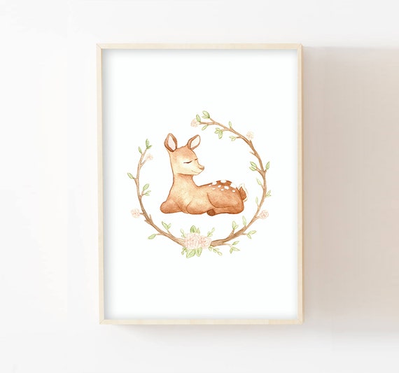 Affiche Prenom Bebe 13x18 Decoration Murale Animaux Foret Etsy