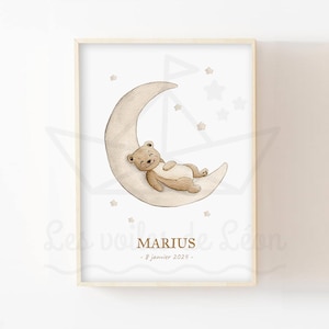 Poster Baby Bär Mond 30x40cm Aquarell Illustration Vorname Wanddekoration Kinderzimmer Tier Poster Sterne Geburt Geschenkidee