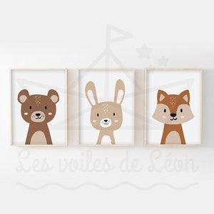 Lot 3 forest posters baby room A4 (21x29.7cm) OR 13x18cm bear rabbit fox child wall decoration animal posters birth gift idea